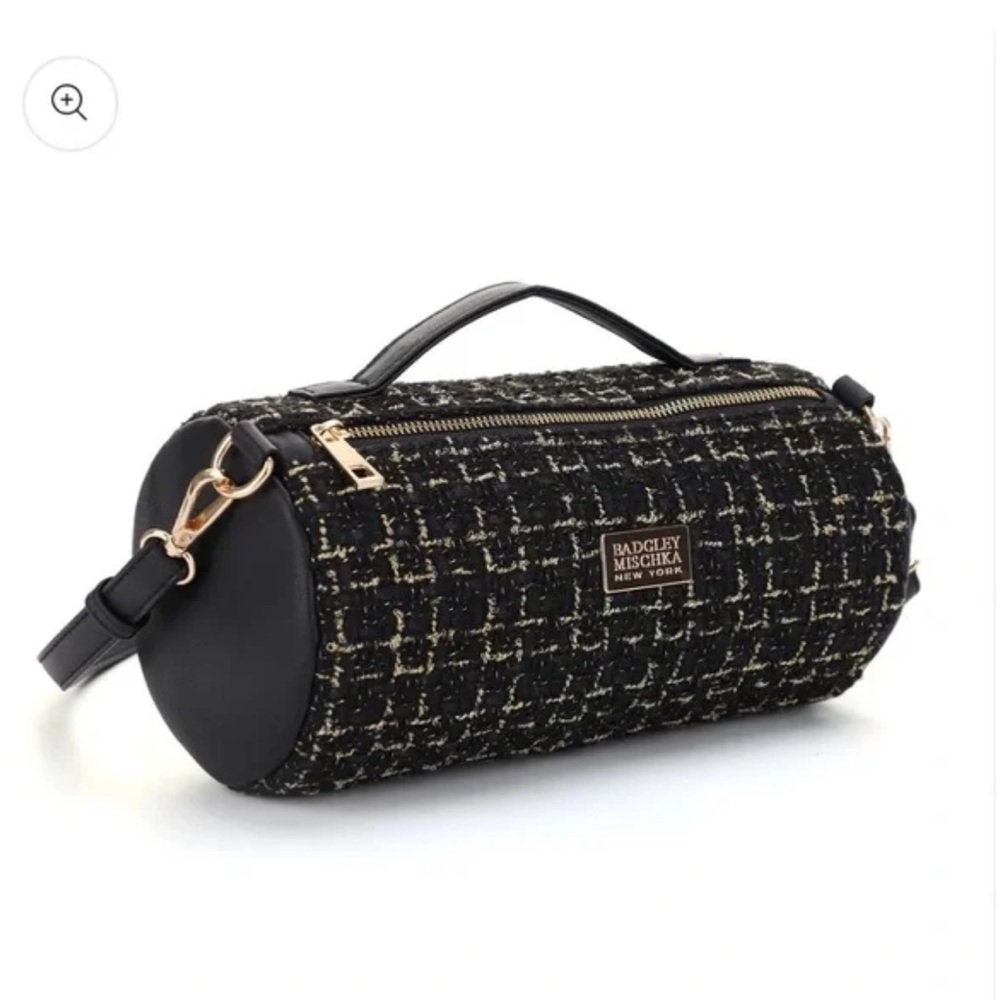 BADGLEY MISCHKA TARA TWEED BARREL BAG